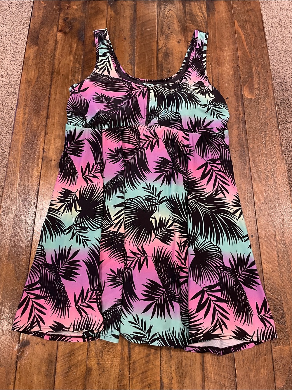 torrid Pink & Mint Tropical Palm One-Piece Swim Dress D36
